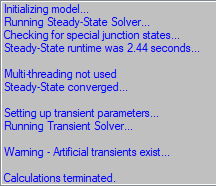 The Transient Simulation progress window indicating an Artifcial Transient was detected.